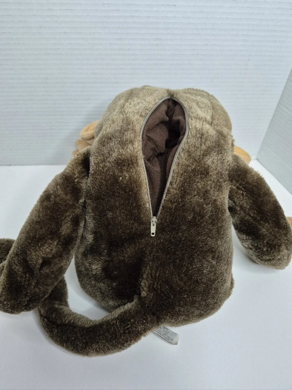Monkey Stuffed Animal Puppet with Zipper Pouch